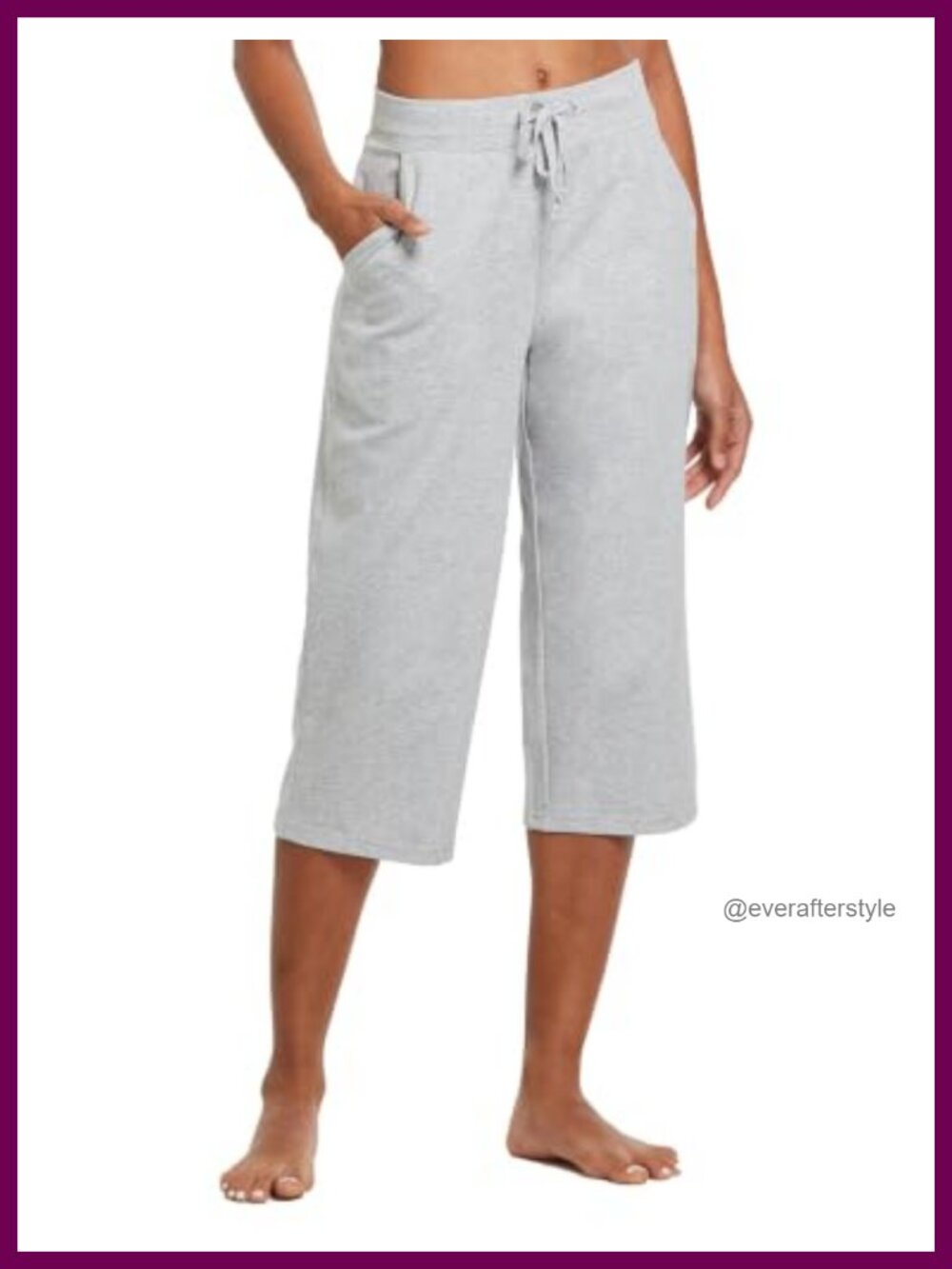 Women's Wide Leg Cotton Capri Pants with Pockets Lounge Yoga Drawstring